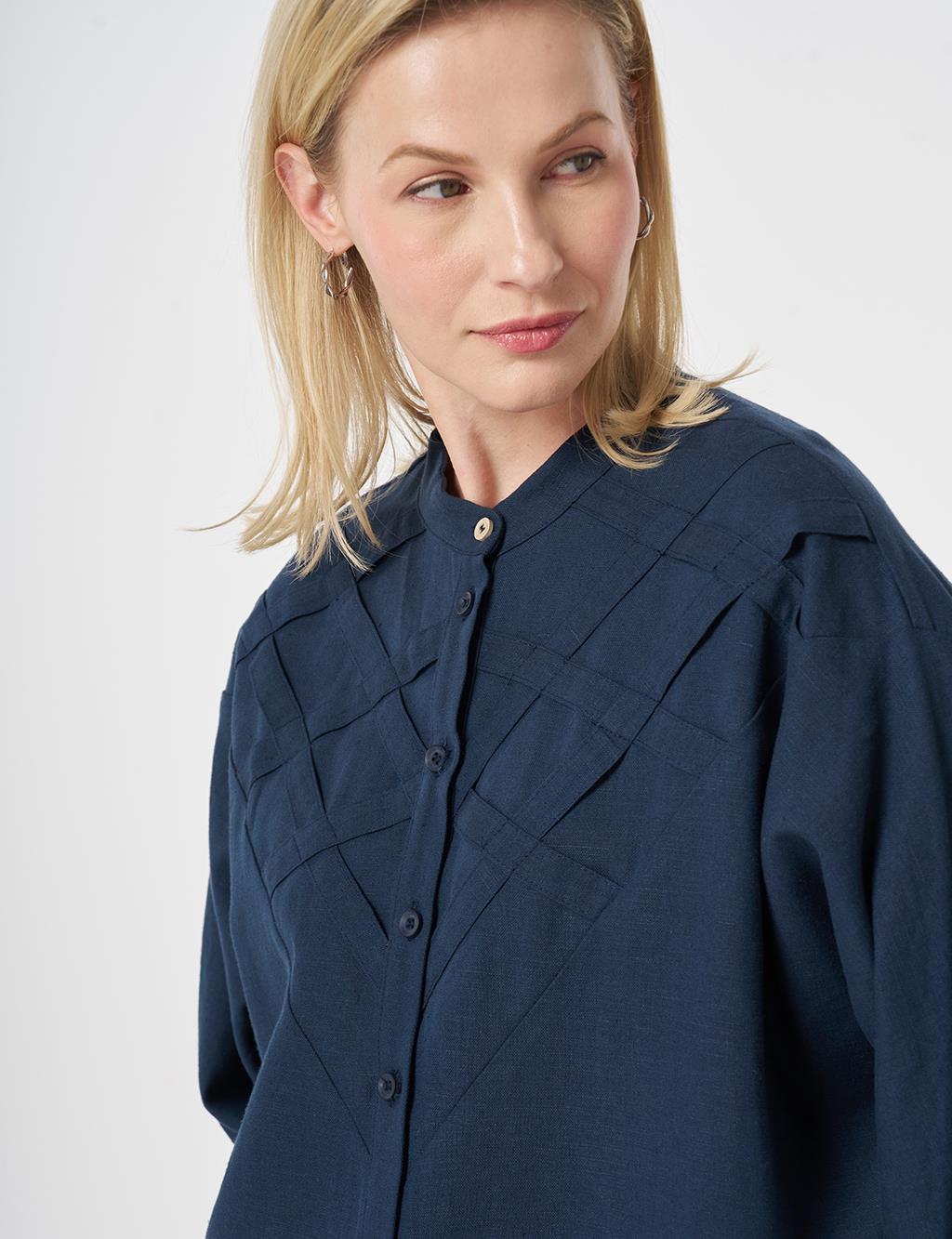 Lattice Knit Cotton-Linen Tunic Dark Navy