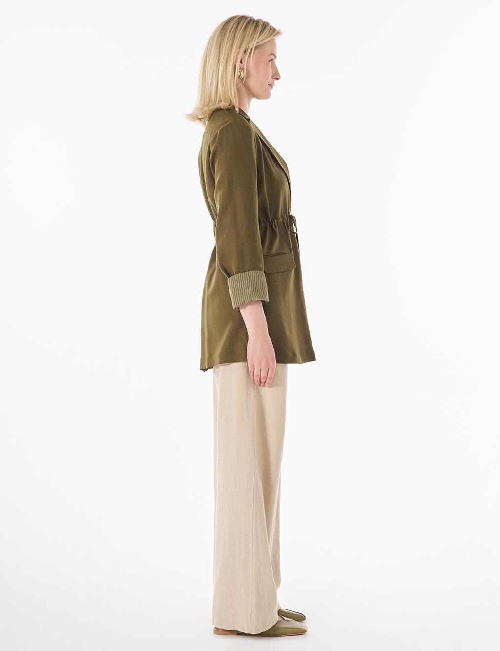 Waist-Gathered Blazer Jacket Dark Khaki