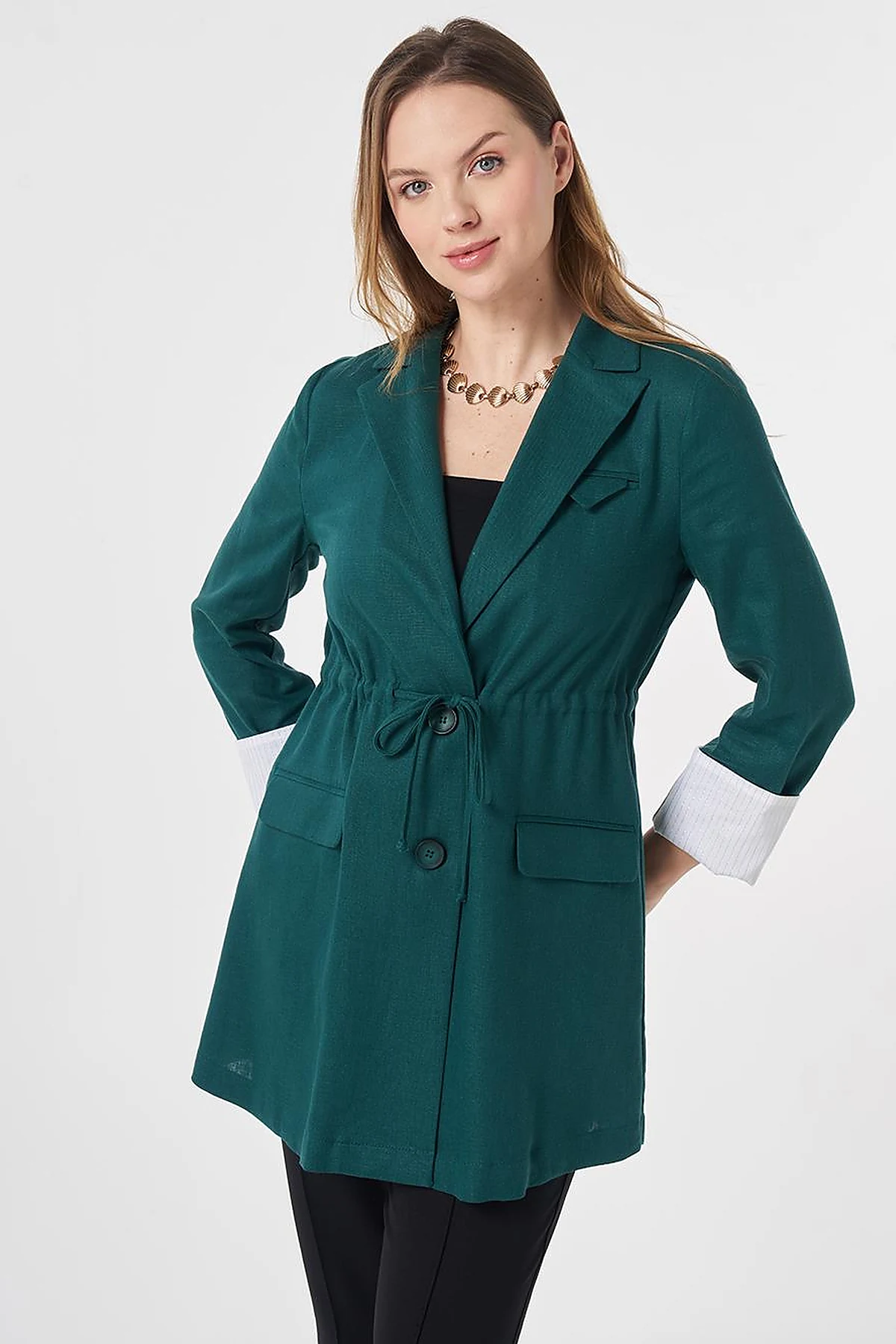 Waist-Gathered Blazer Jacket Pine Green