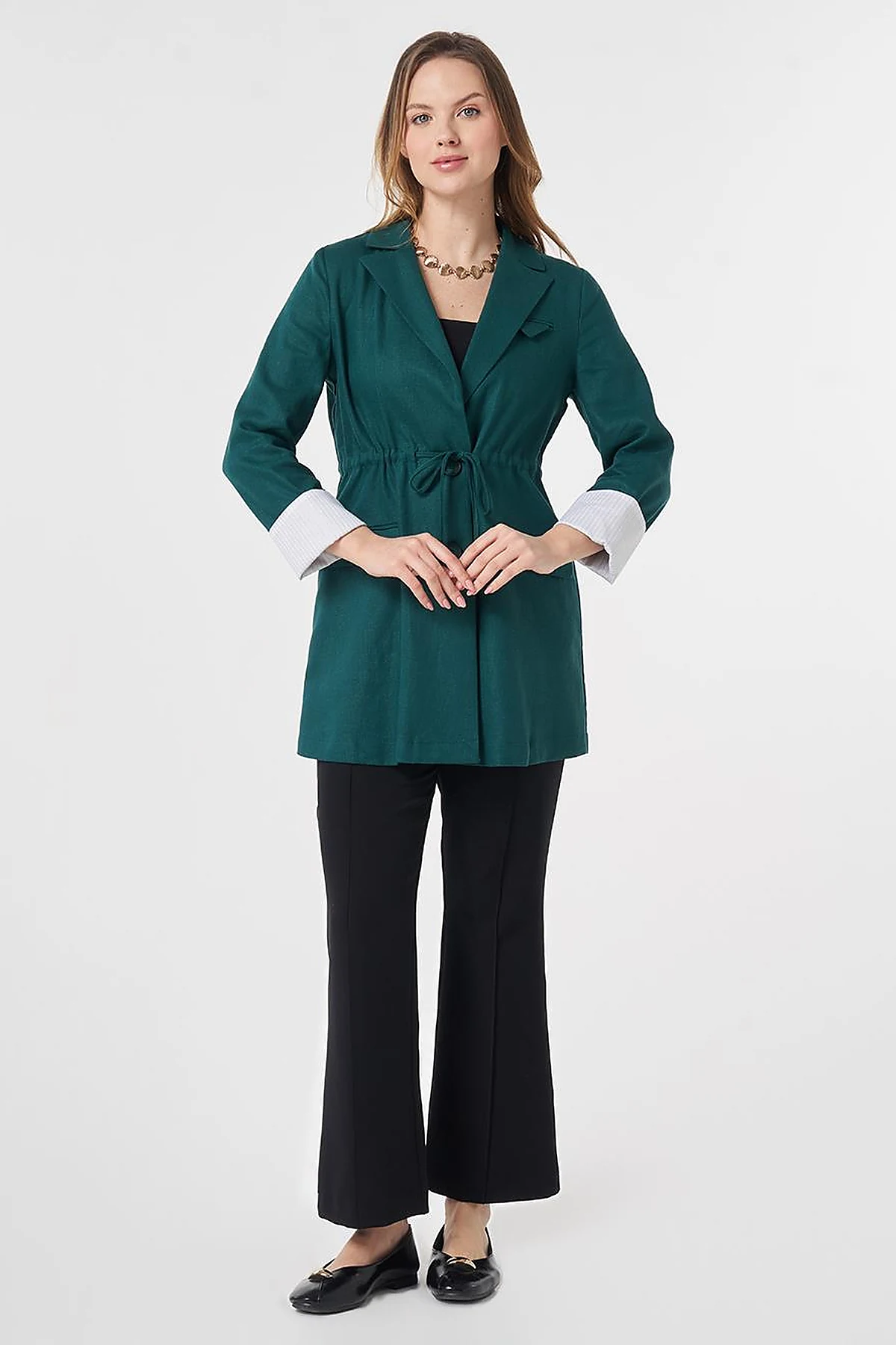 Waist-Gathered Blazer Jacket Pine Green