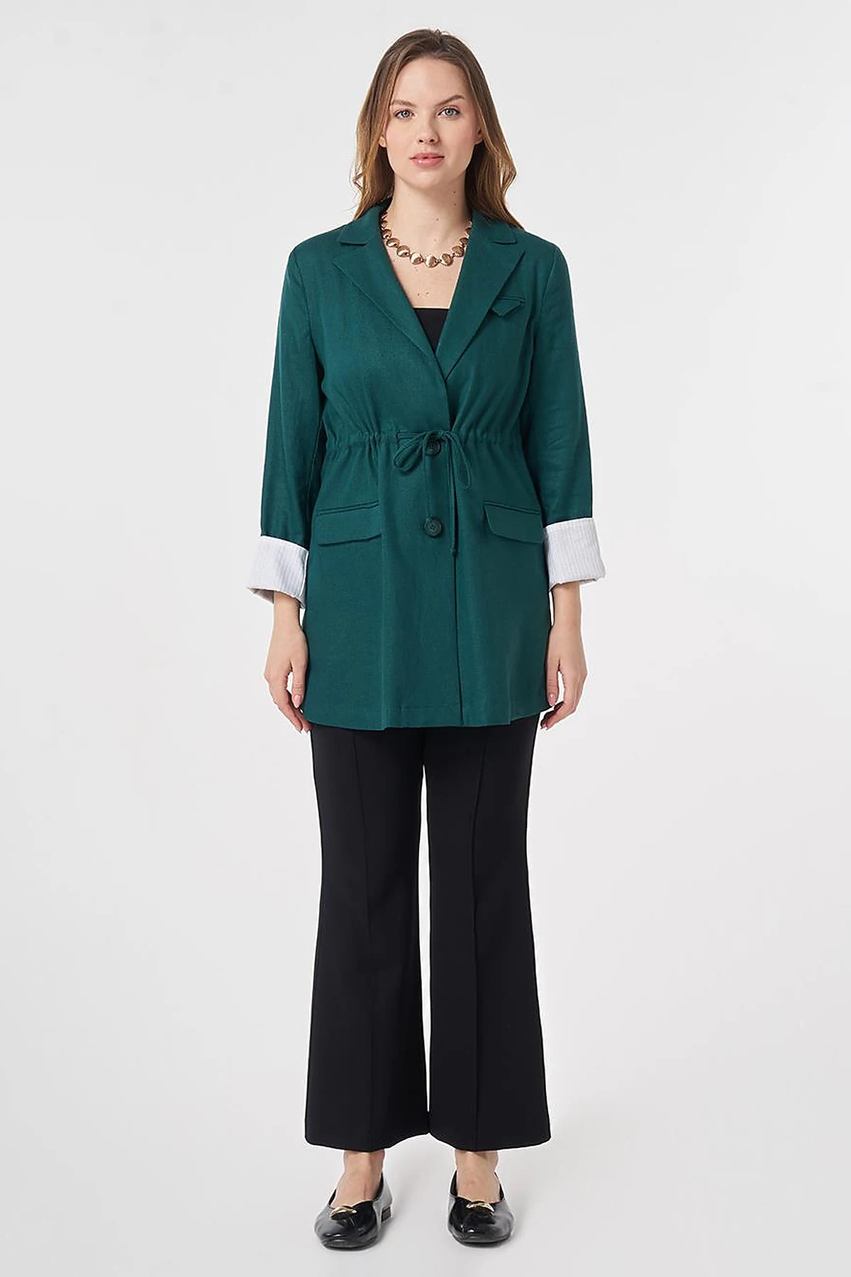 Waist-Gathered Blazer Jacket Pine Green