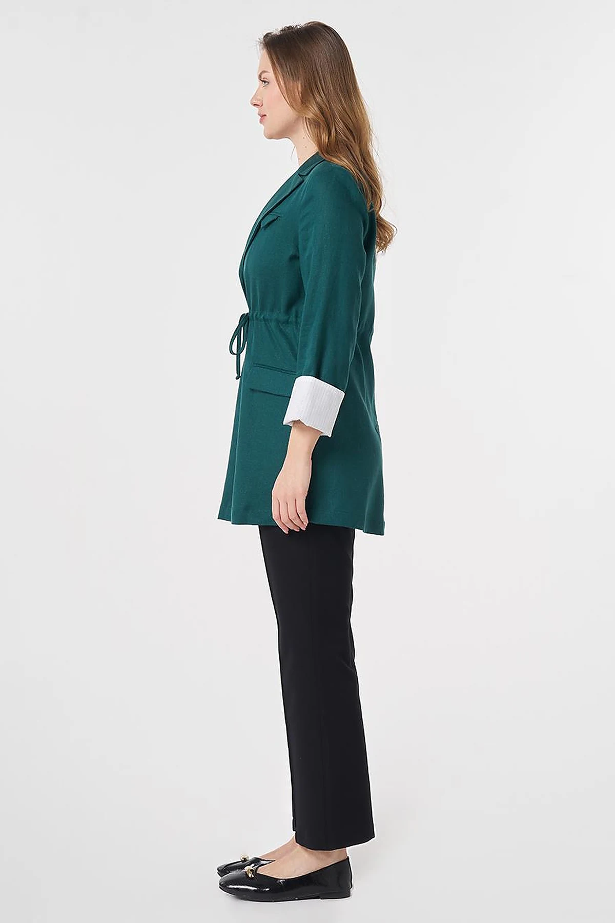 Waist-Gathered Blazer Jacket Pine Green