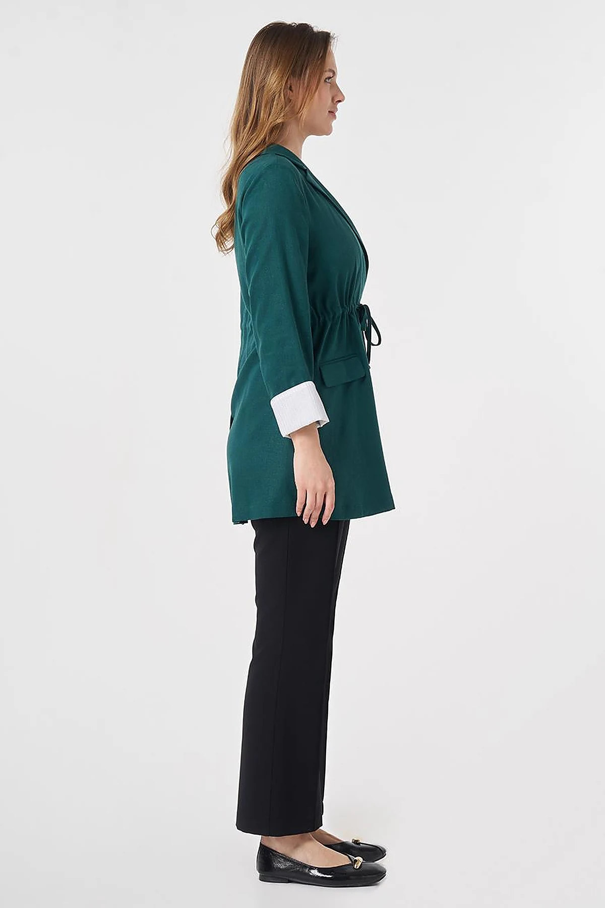 Waist-Gathered Blazer Jacket Pine Green
