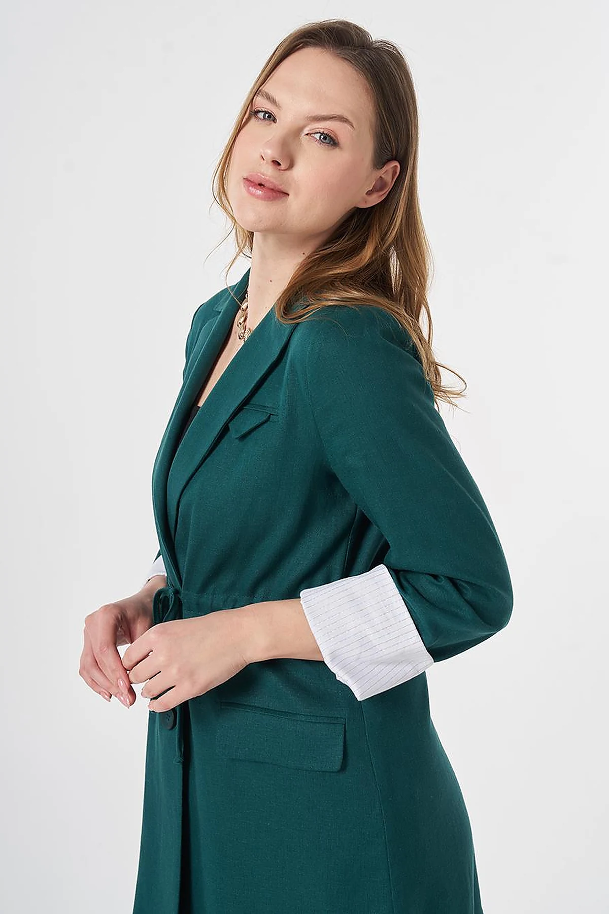 Waist-Gathered Blazer Jacket Pine Green