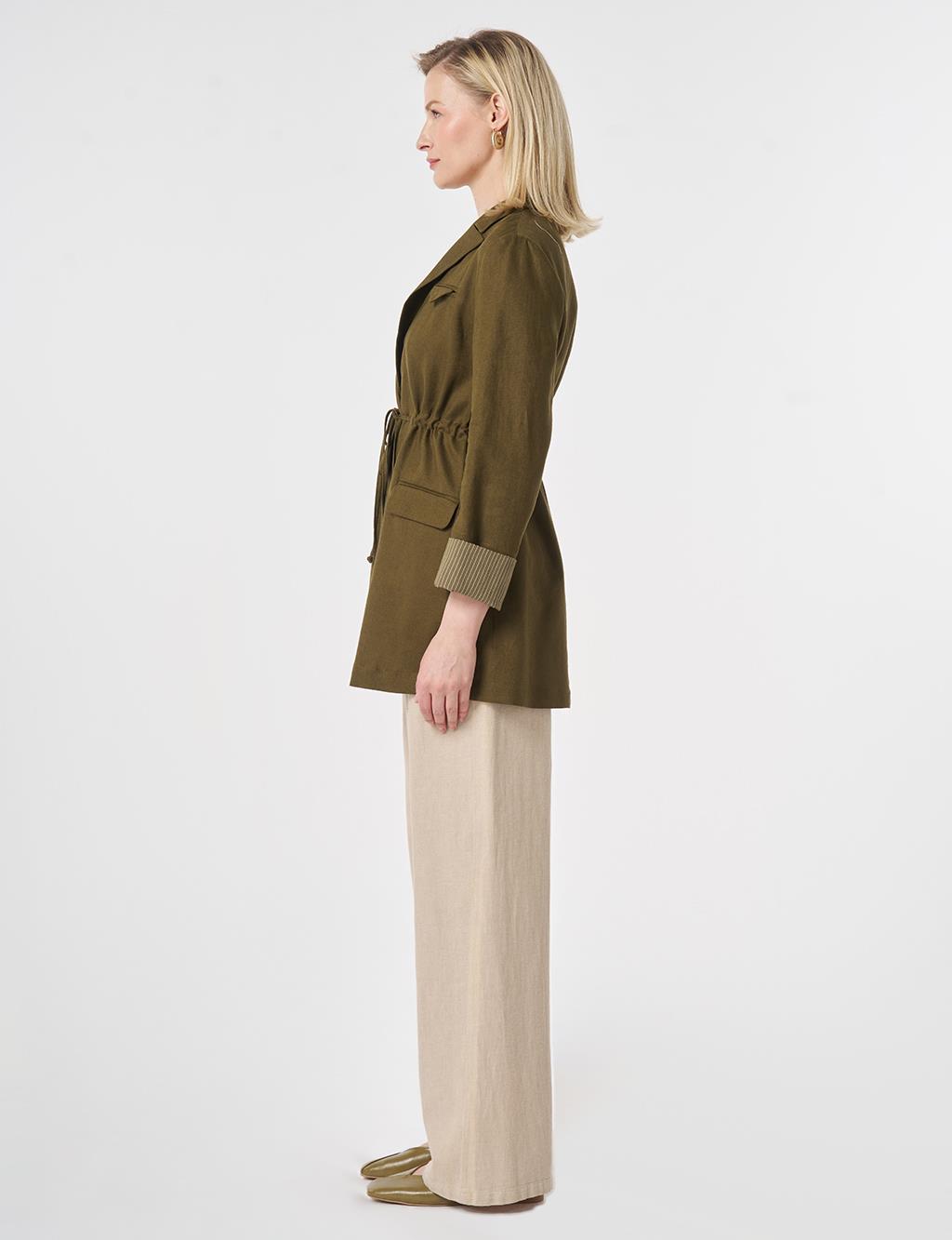 Waist-Gathered Blazer Jacket Dark Khaki