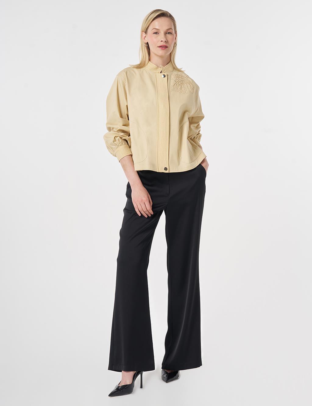 Embroidered Appliqué Short Jacket Light Yellow