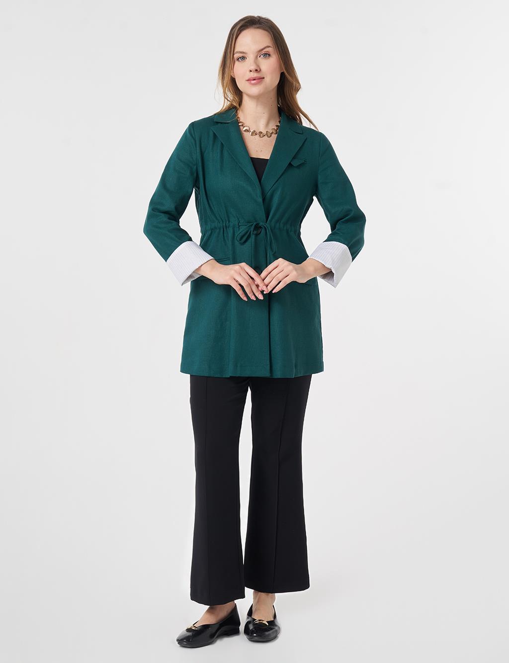 Waist-Gathered Blazer Jacket Pine Green