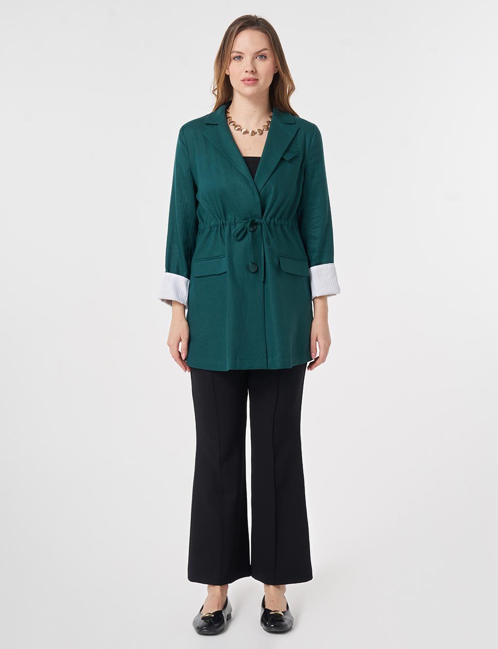 Waist-Gathered Blazer Jacket Pine Green