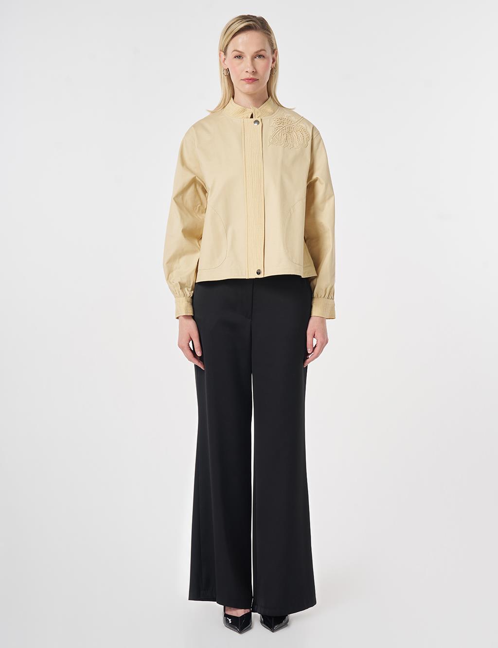 Embroidered Appliqué Short Jacket Light Yellow
