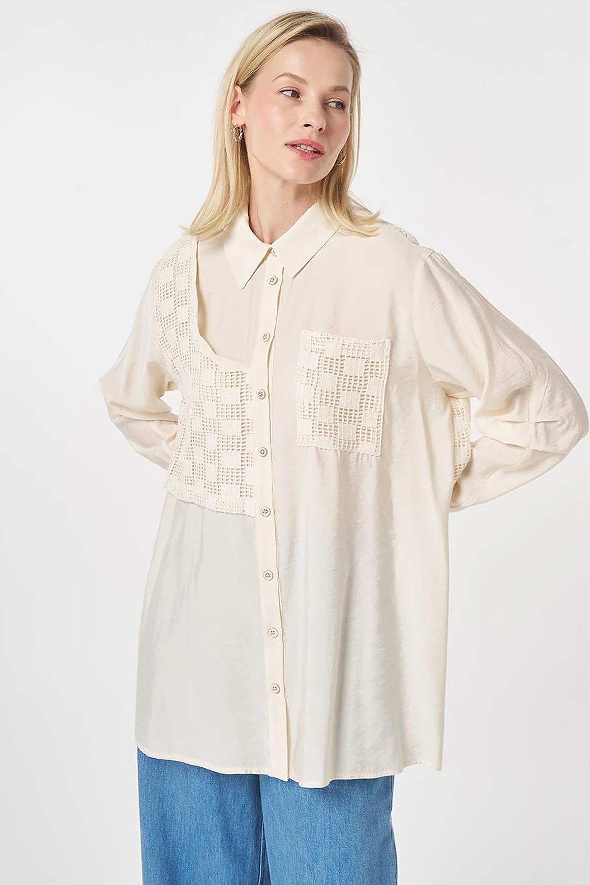 Mesh-Trimmed Modal Tunic Cream