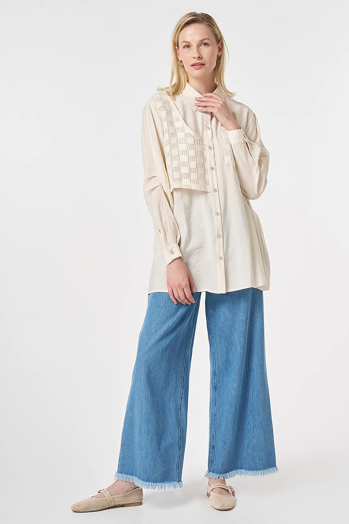 Mesh-Trimmed Modal Tunic Cream