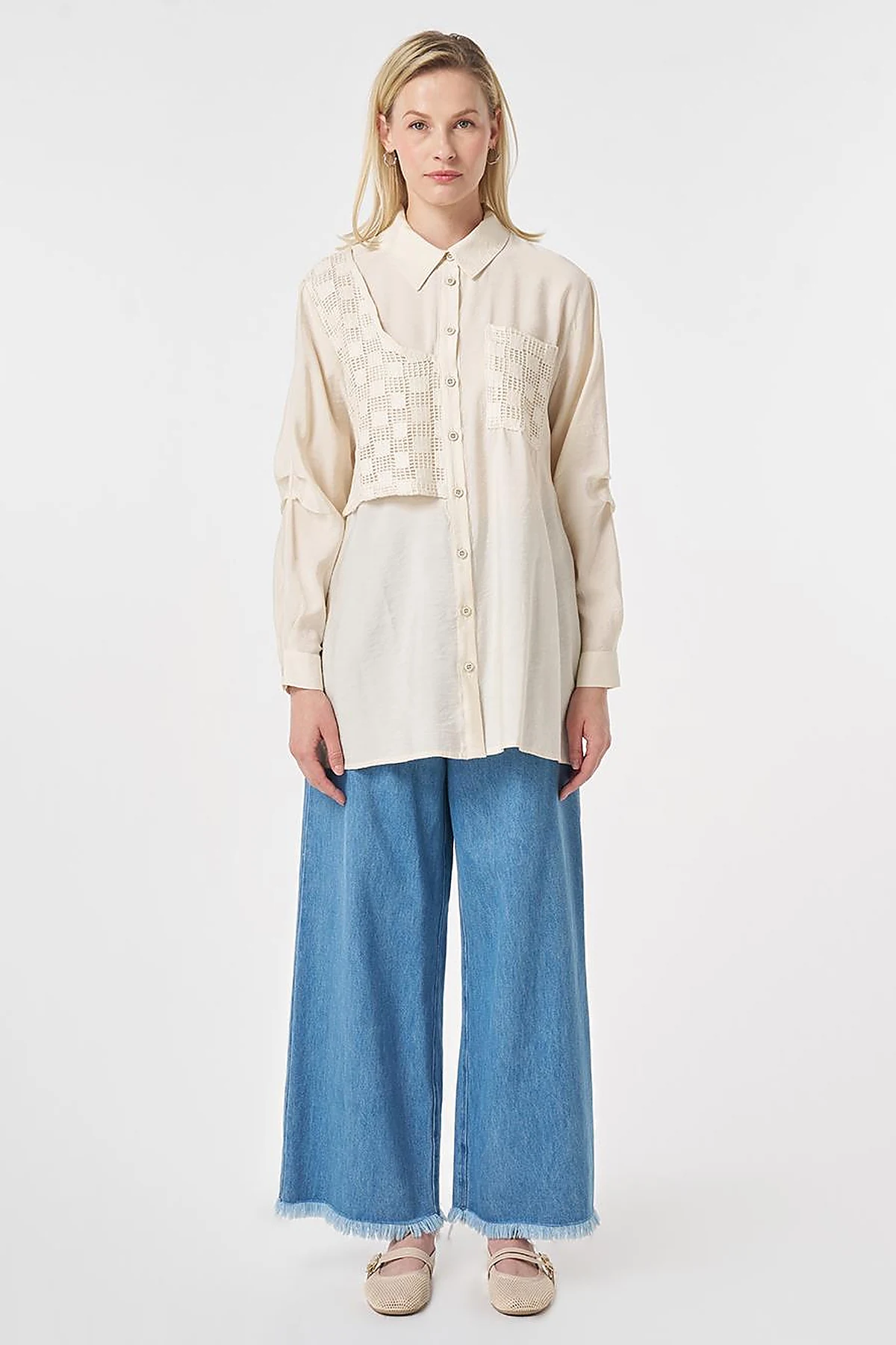 Mesh-Trimmed Modal Tunic Cream