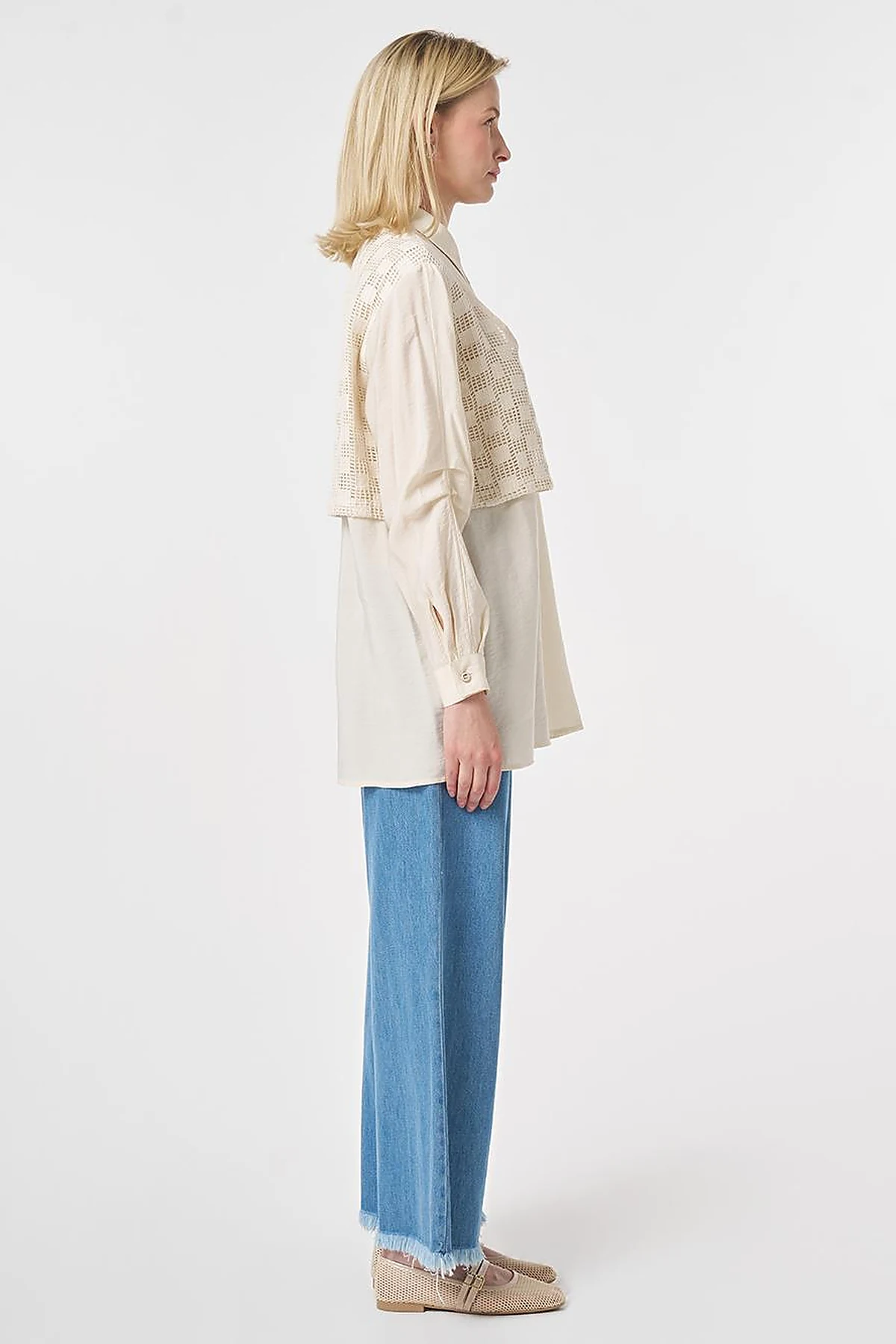 Mesh-Trimmed Modal Tunic Cream