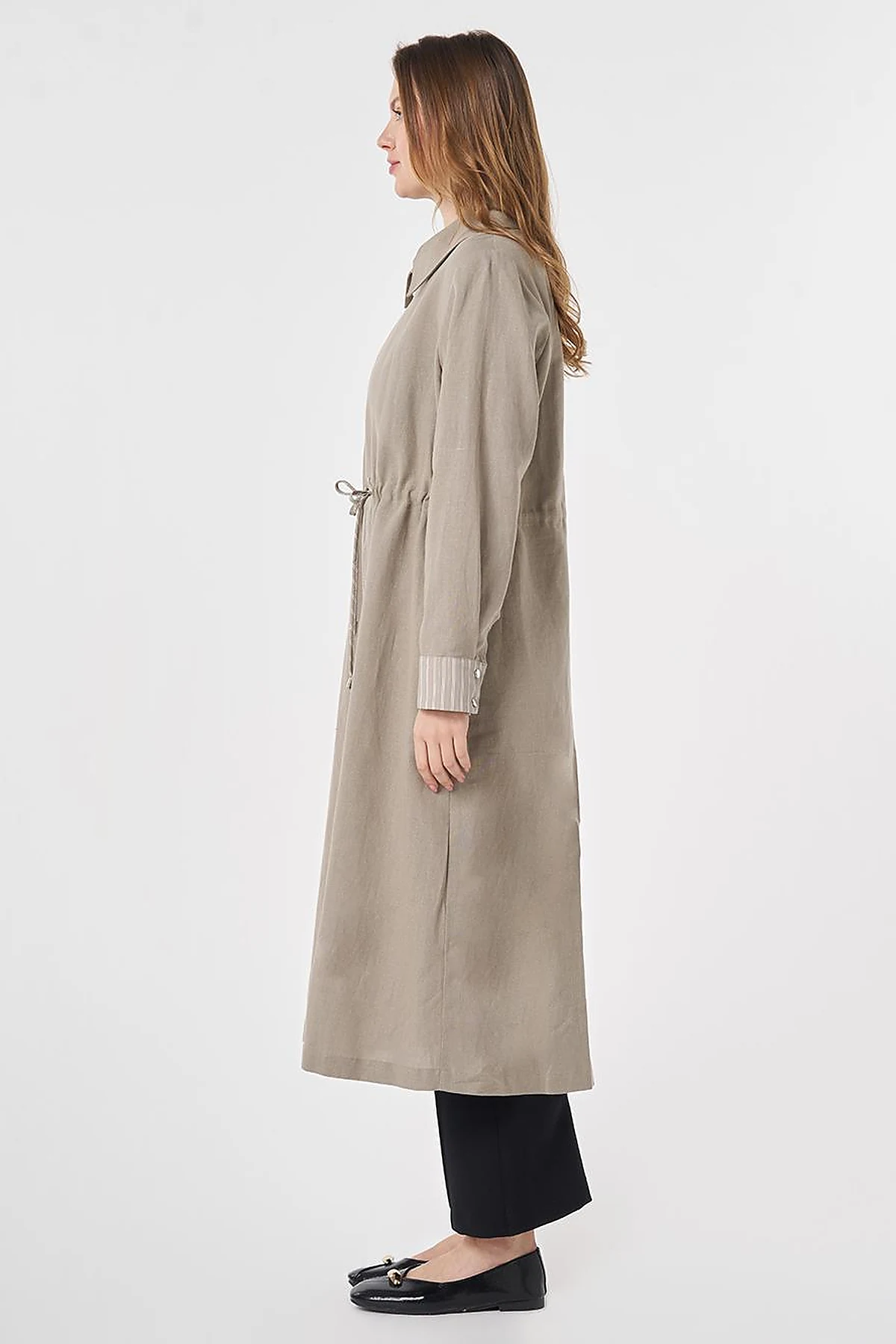 Cotton Linen Coat with Cuff Details Dark Mink