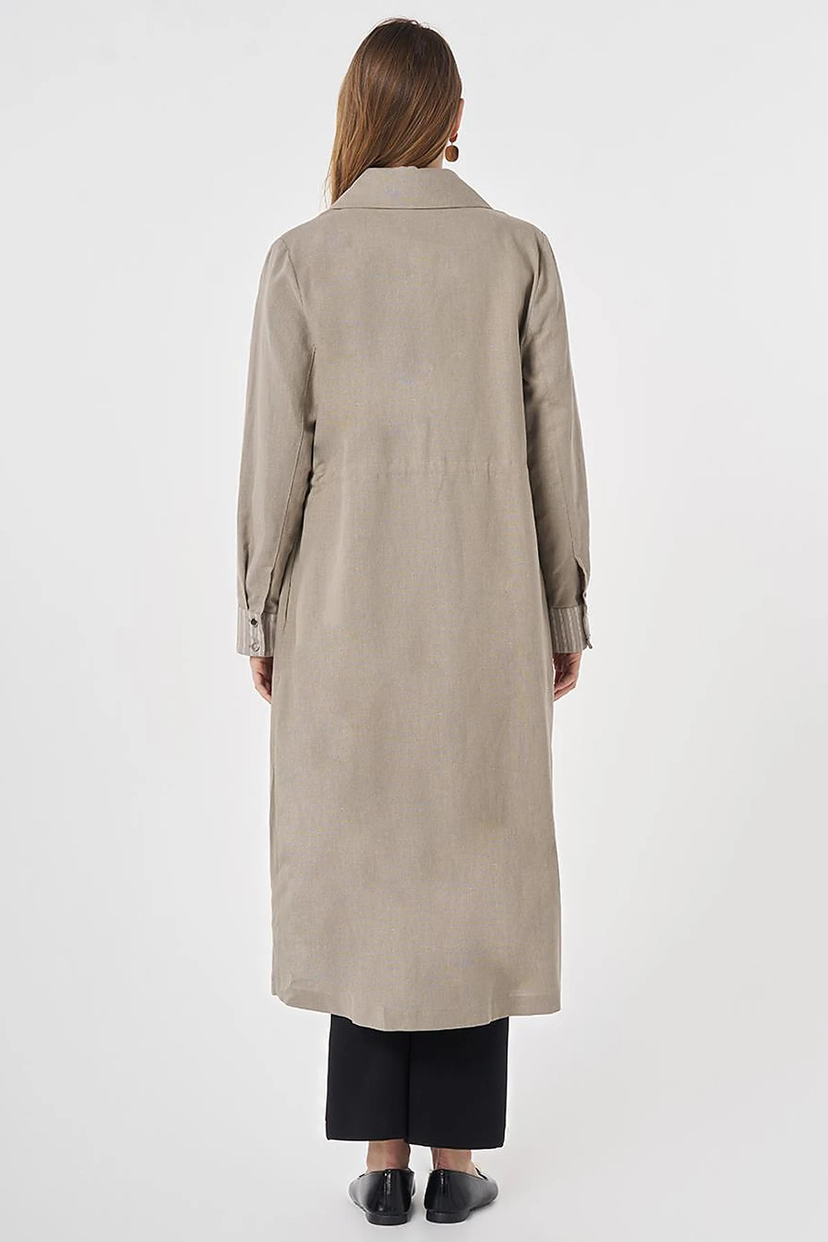 Cotton Linen Coat with Cuff Details Dark Mink