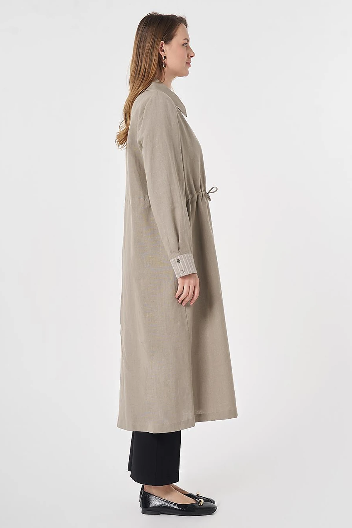 Cotton Linen Coat with Cuff Details Dark Mink