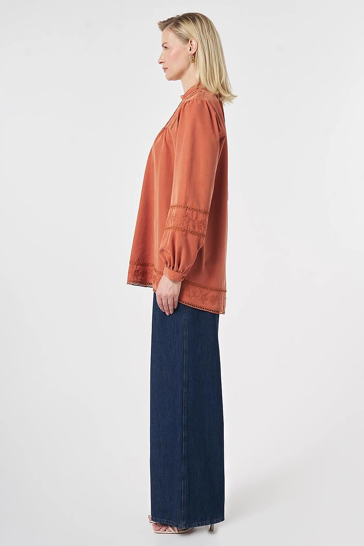 Striped Broderie Detailed Modal Tunic Brick Red