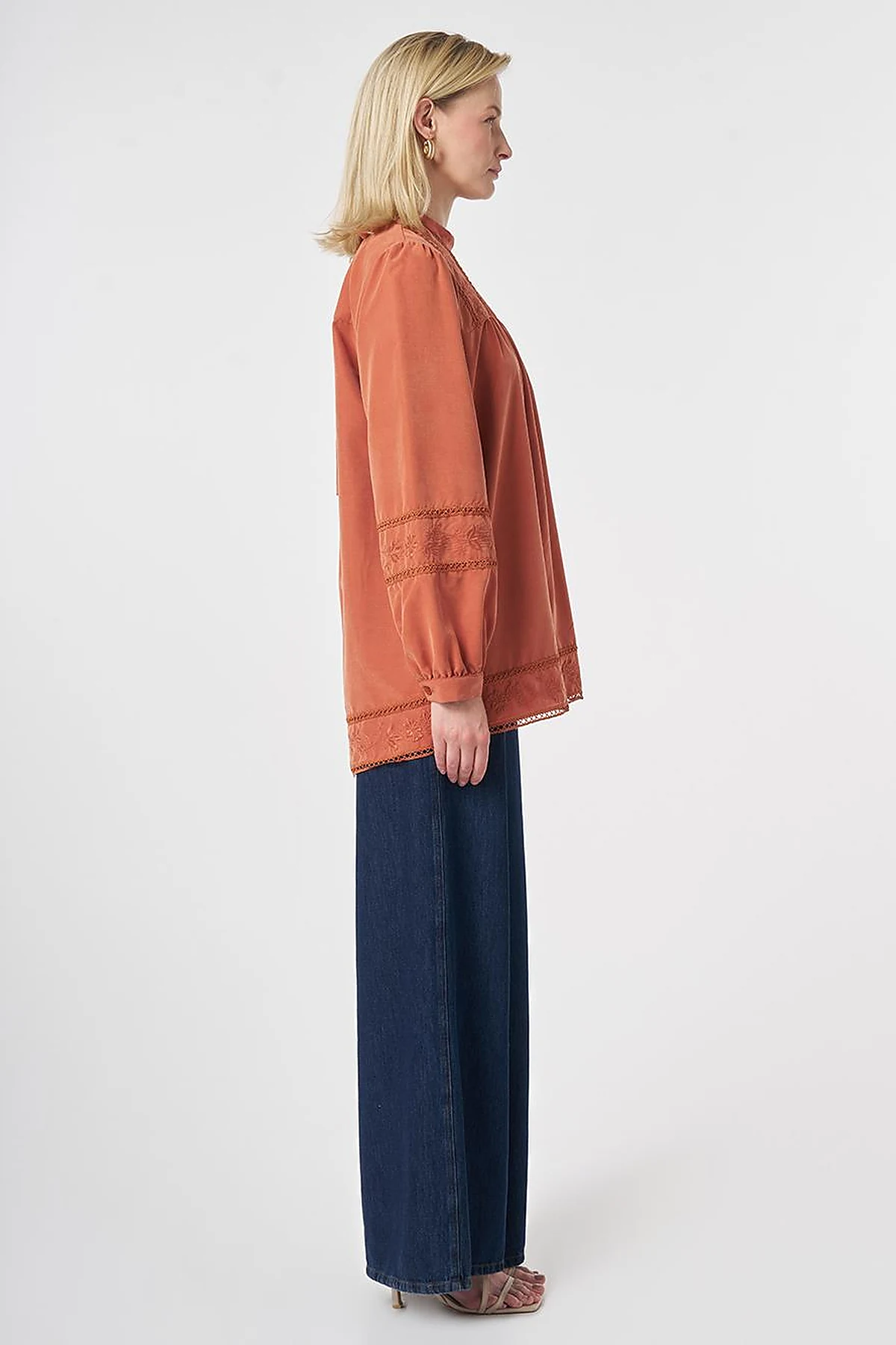 Striped Broderie Detailed Modal Tunic Brick Red