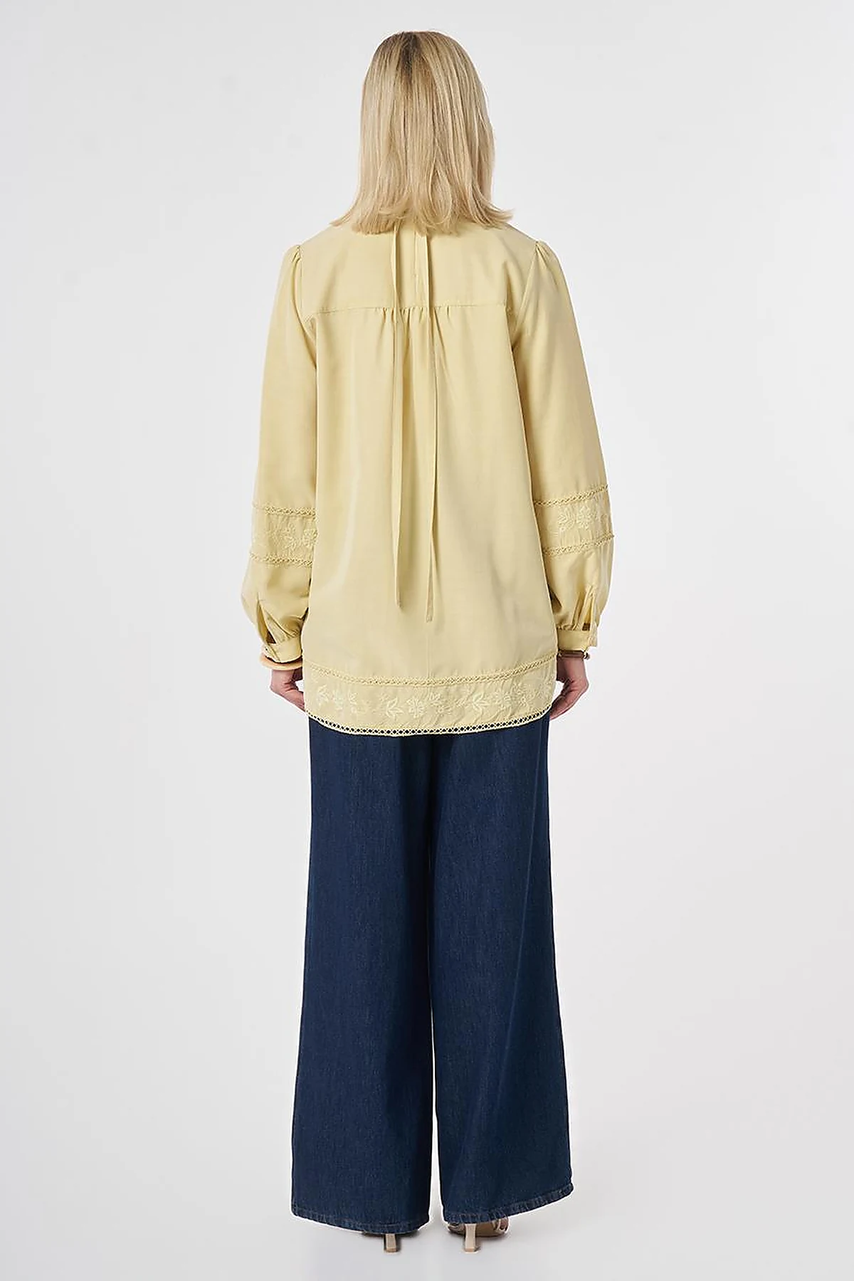 Striped Broderie Detailed Modal Tunic Lemon Yellow