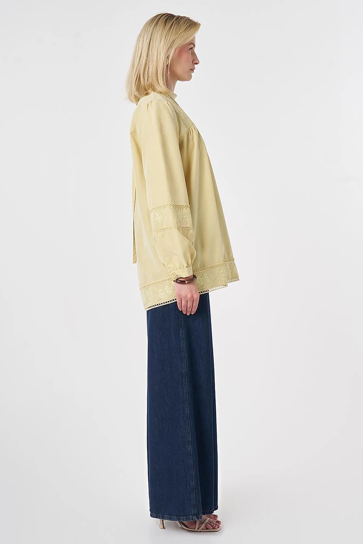 Striped Broderie Detailed Modal Tunic Lemon Yellow
