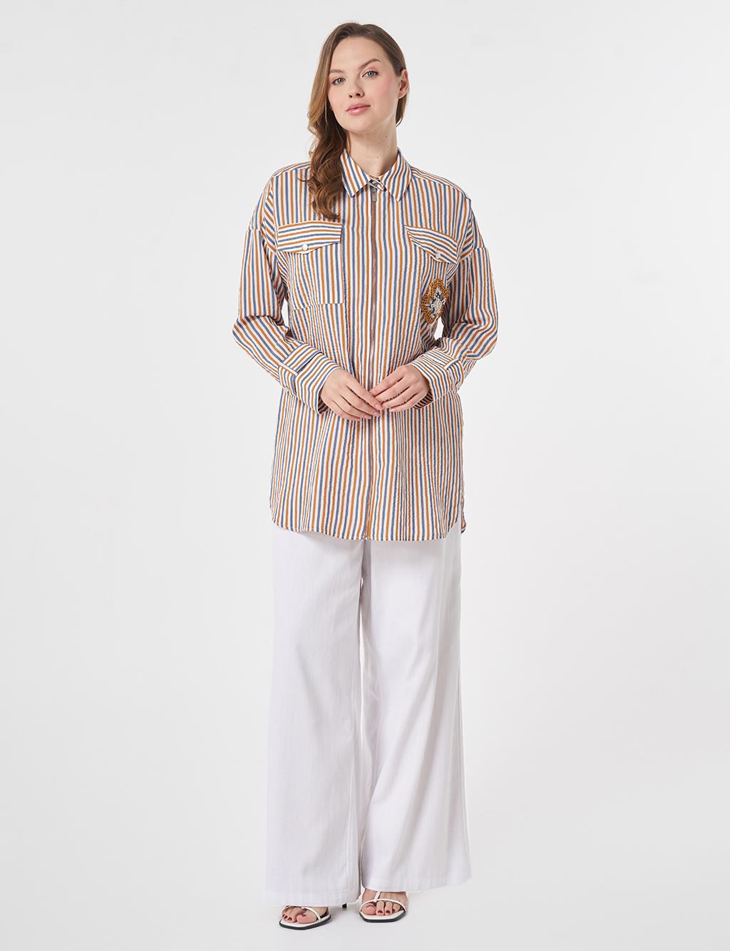 Embroidered Viscose Tunic Cinnamon