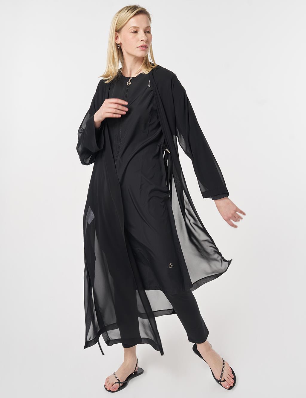 Gathered Chiffon Pareo Black
