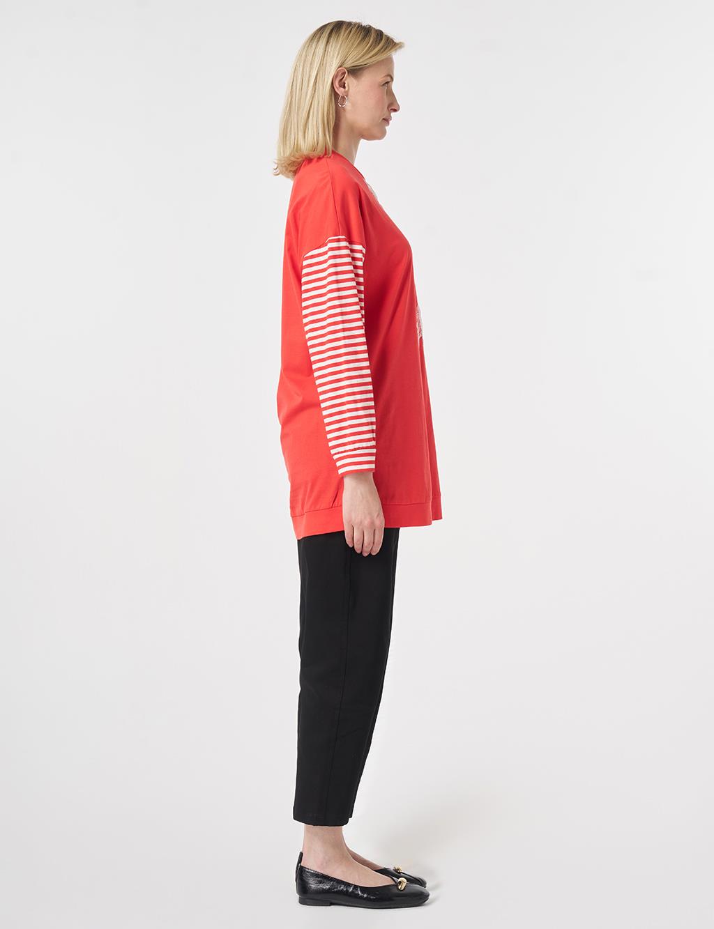 100% Cotton Embroidered Sweatshirt Red