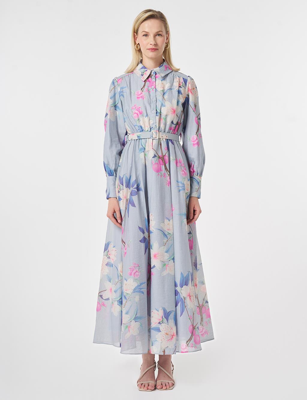 Floral Print Dress Light Air Force Blue