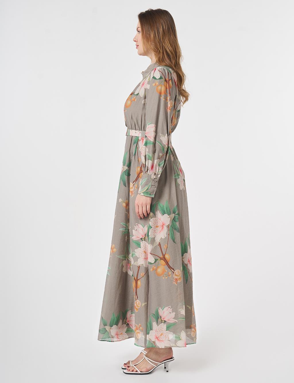 Floral Print Dress Moss Green