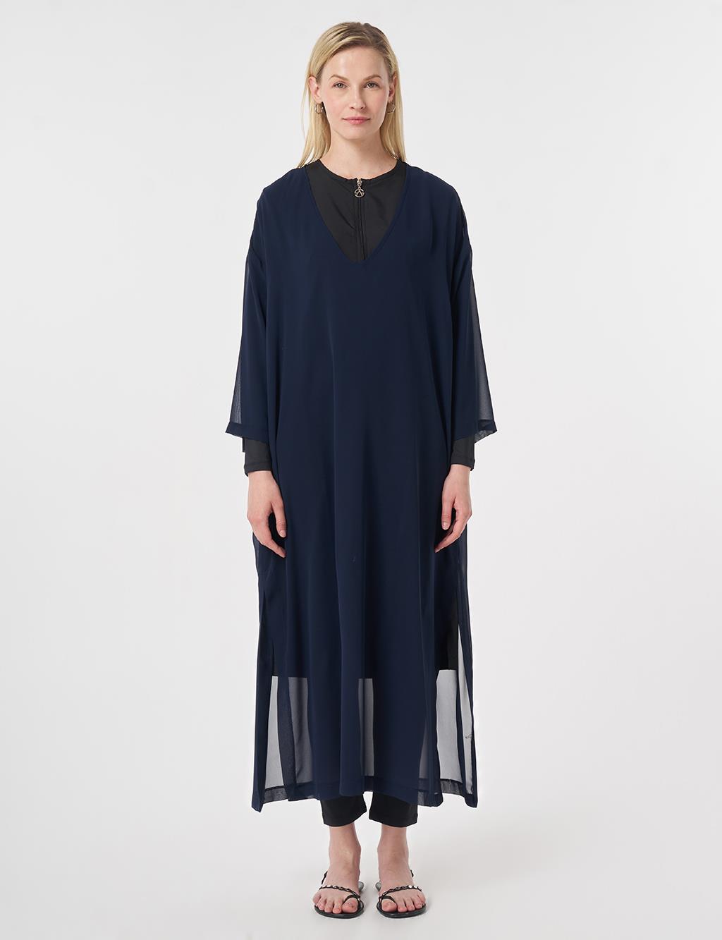 V-Neck Chiffon Pareo Dark Navy