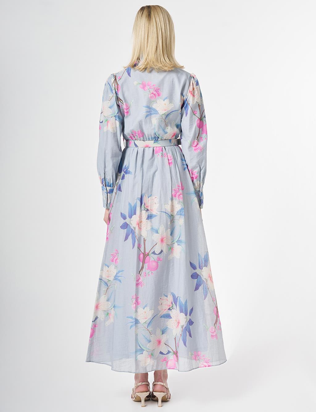 Floral Print Dress Light Air Force Blue