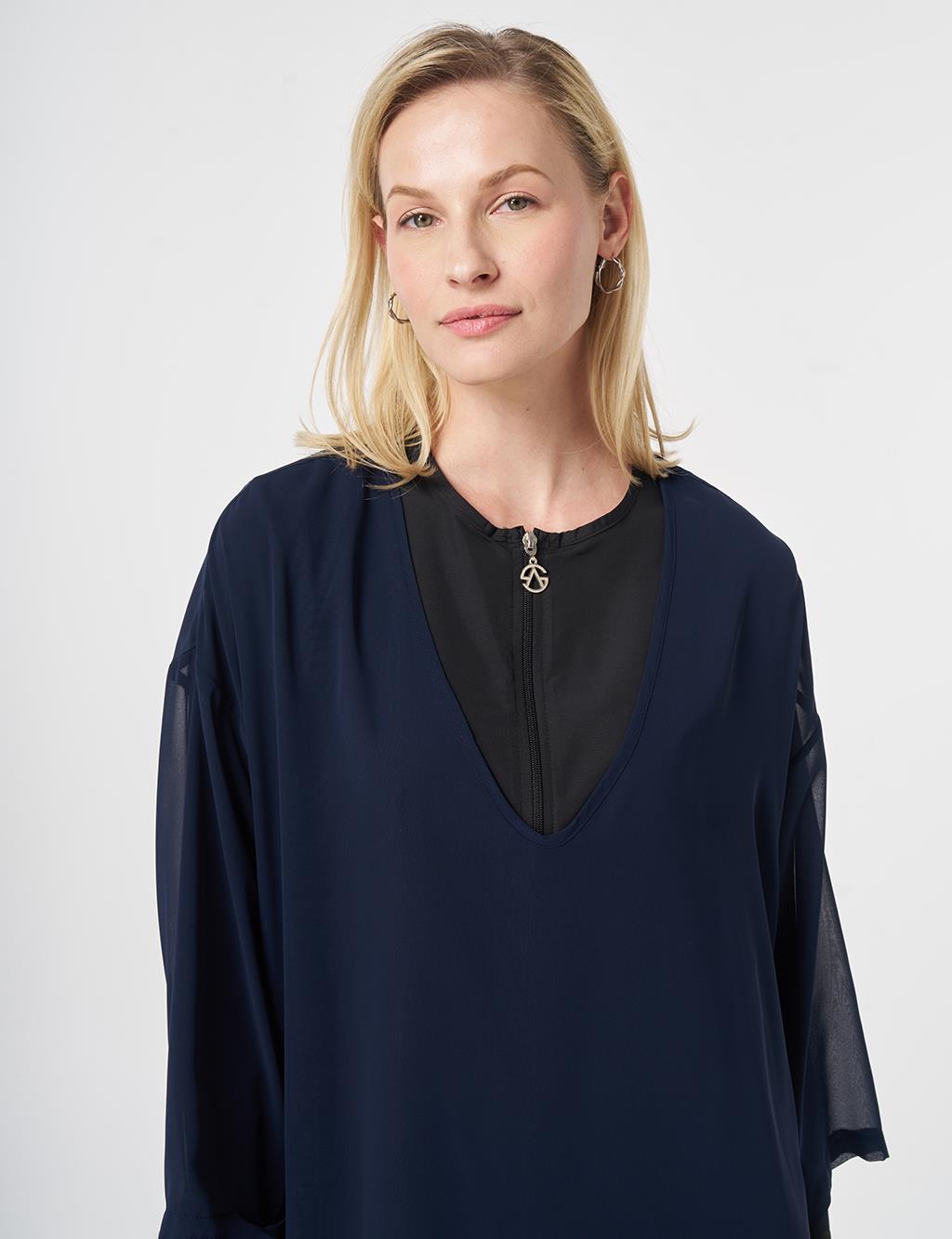 V-Neck Chiffon Pareo Dark Navy