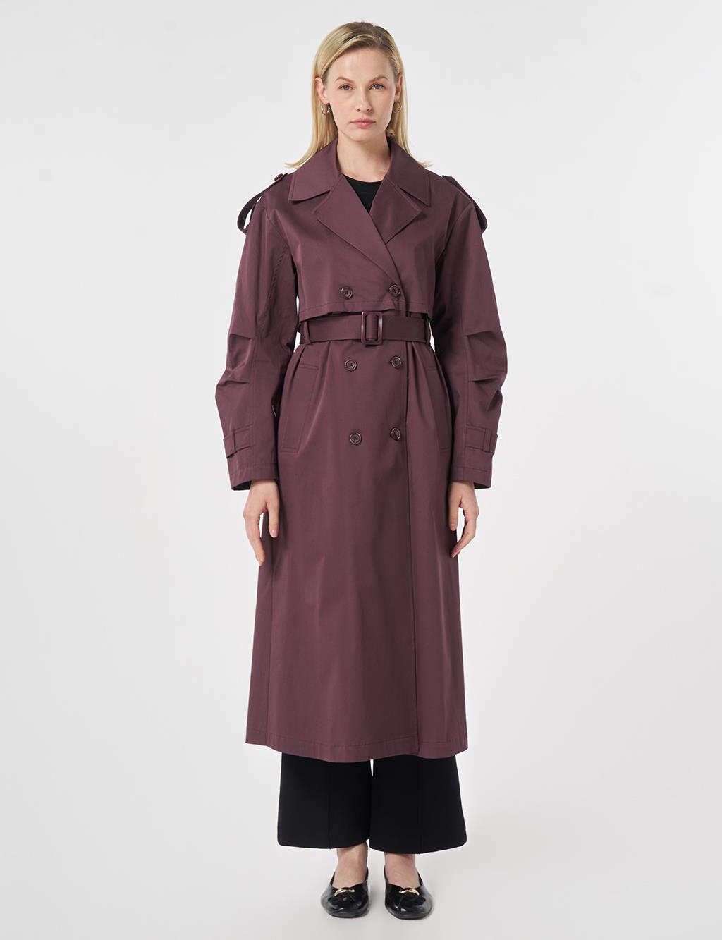 Windbreaker-Detail Belted Trench Coat Cocoa Powder