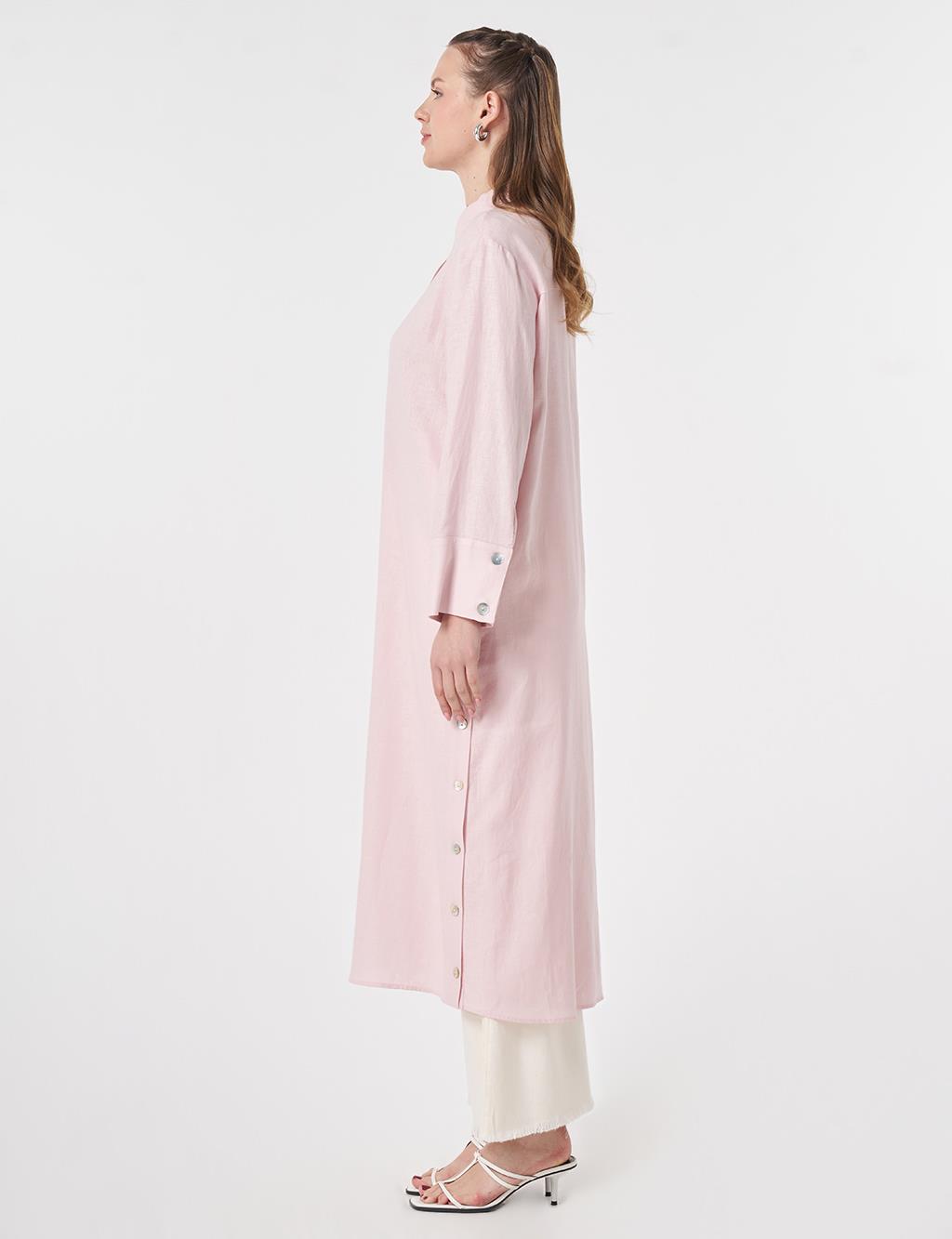 Button-Detail Linen Lyocell Tunic Powder Pink
