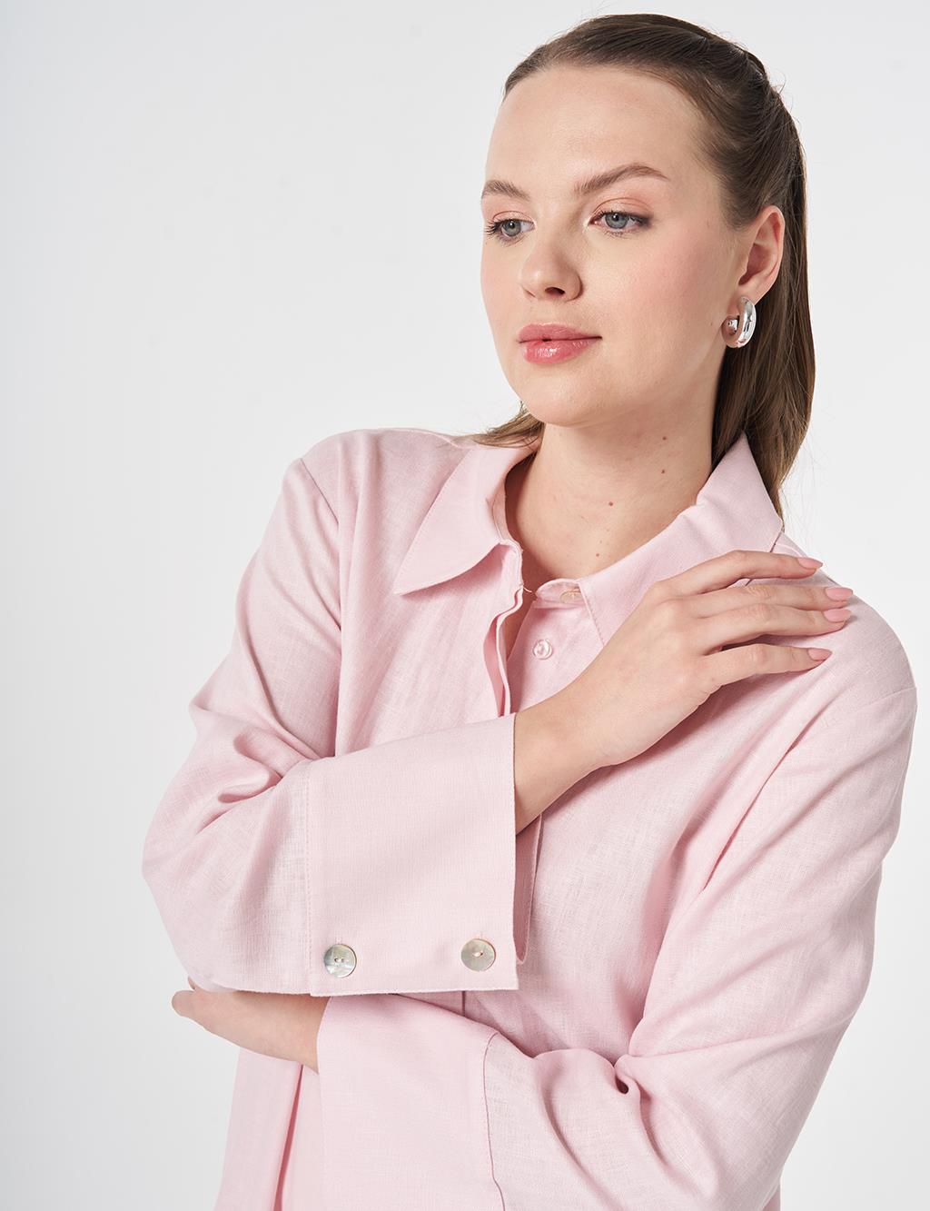 Button-Detail Linen Lyocell Tunic Powder Pink