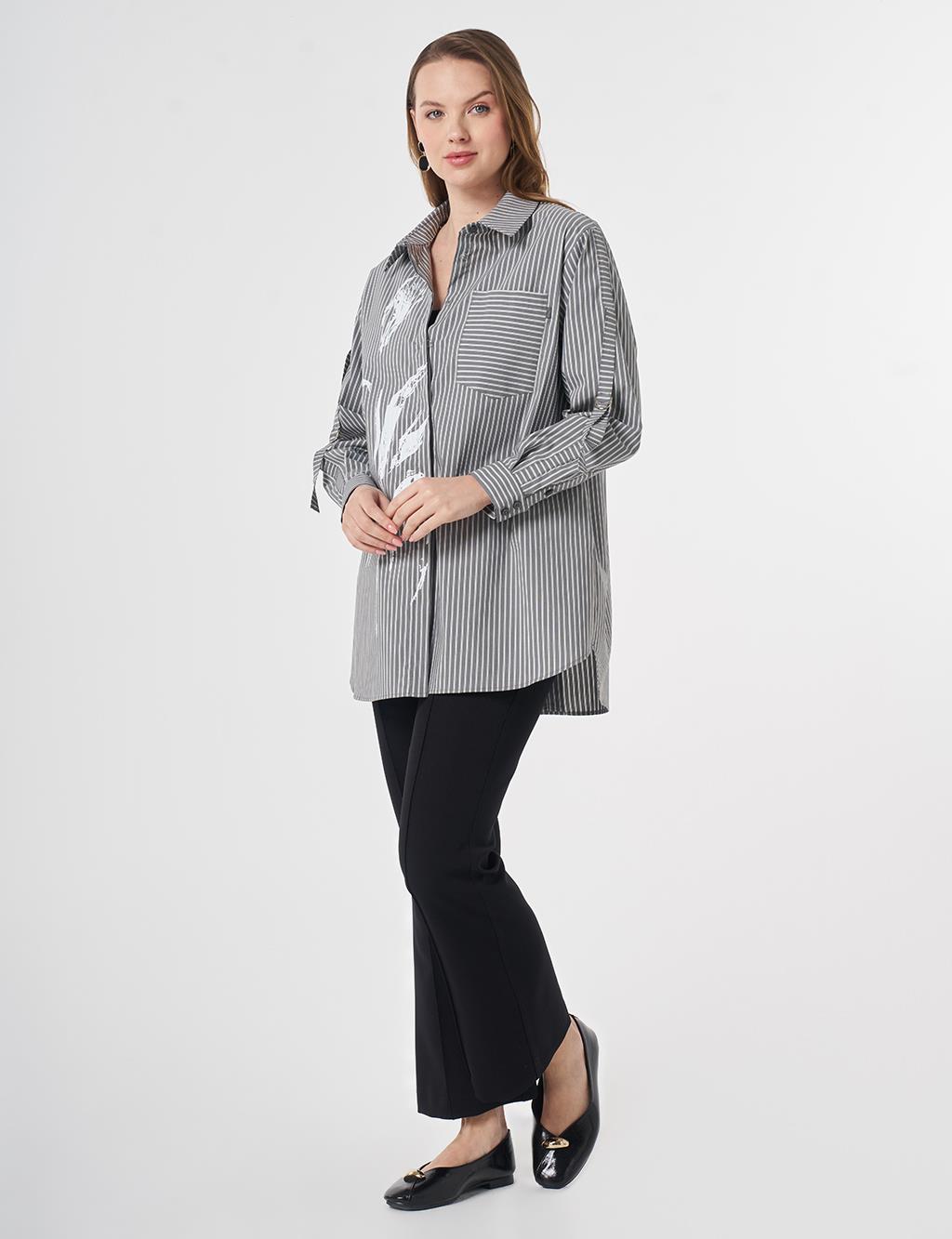 Printed Stripe Pattern Tunic Ocean Blue