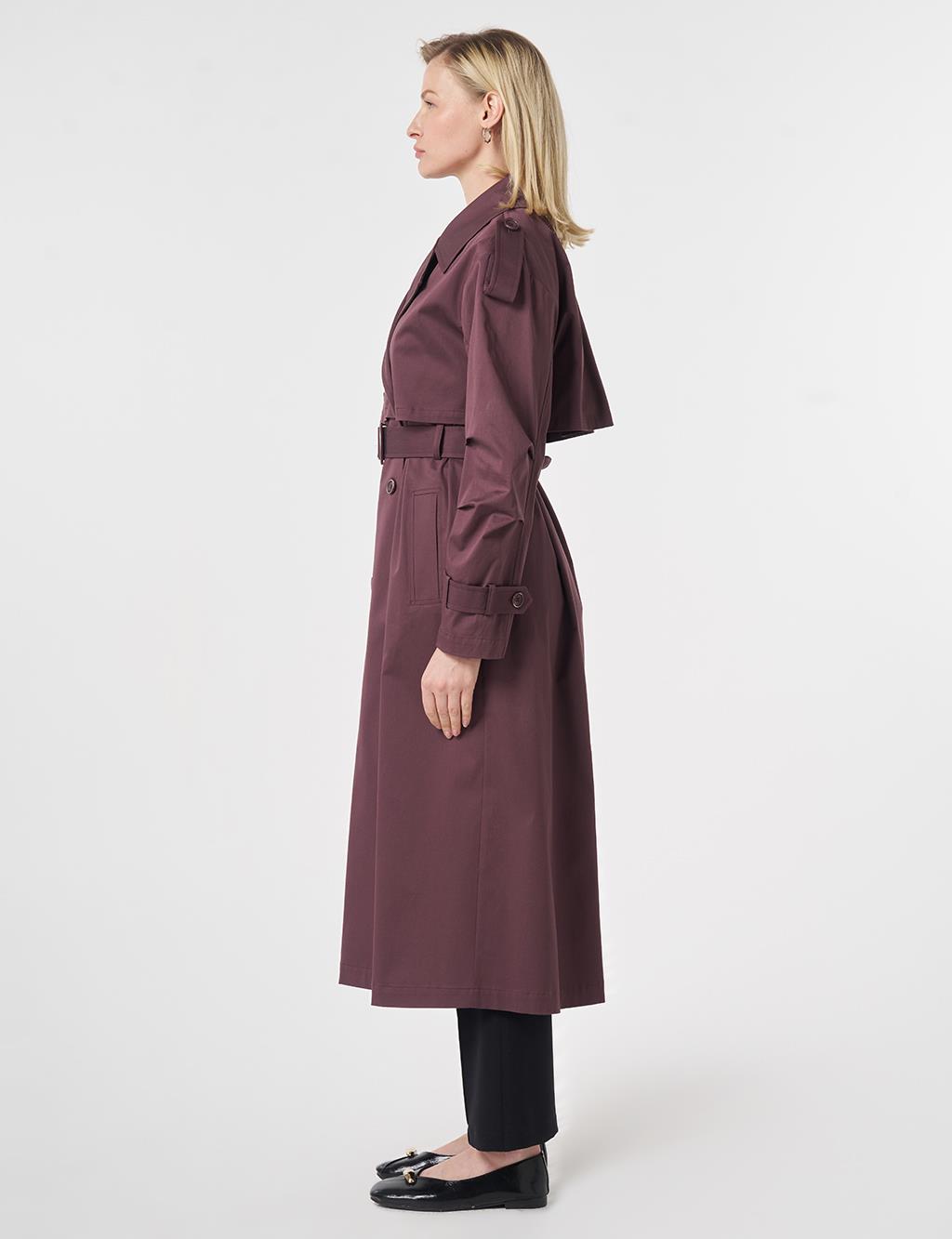 Windbreaker-Detail Belted Trench Coat Cocoa Powder