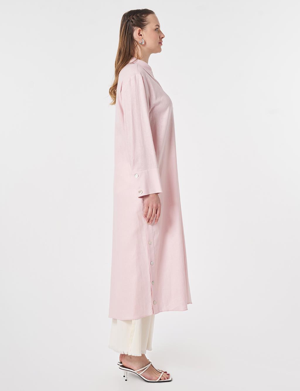Button-Detail Linen Lyocell Tunic Powder Pink