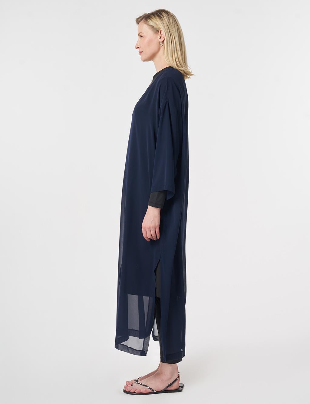 V-Neck Chiffon Pareo Dark Navy