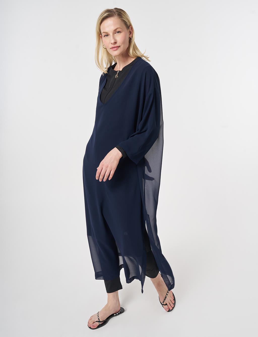 V-Neck Chiffon Pareo Dark Navy