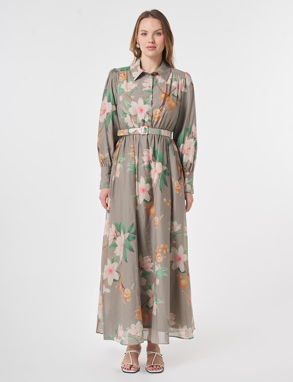 Floral Print Dress Moss Green