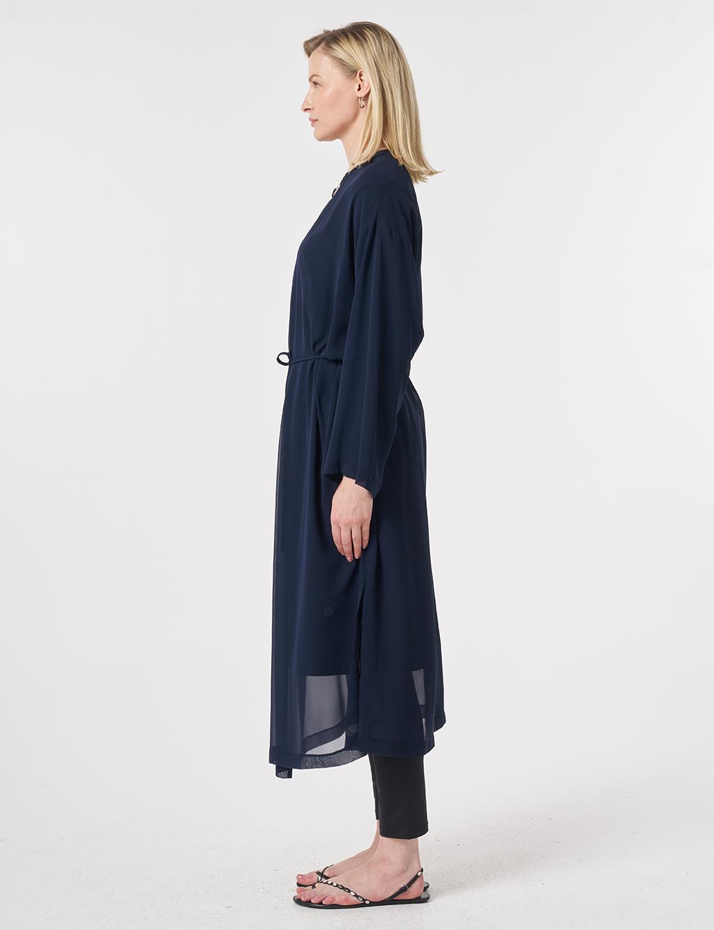Gathered Chiffon Pareo Dark Navy