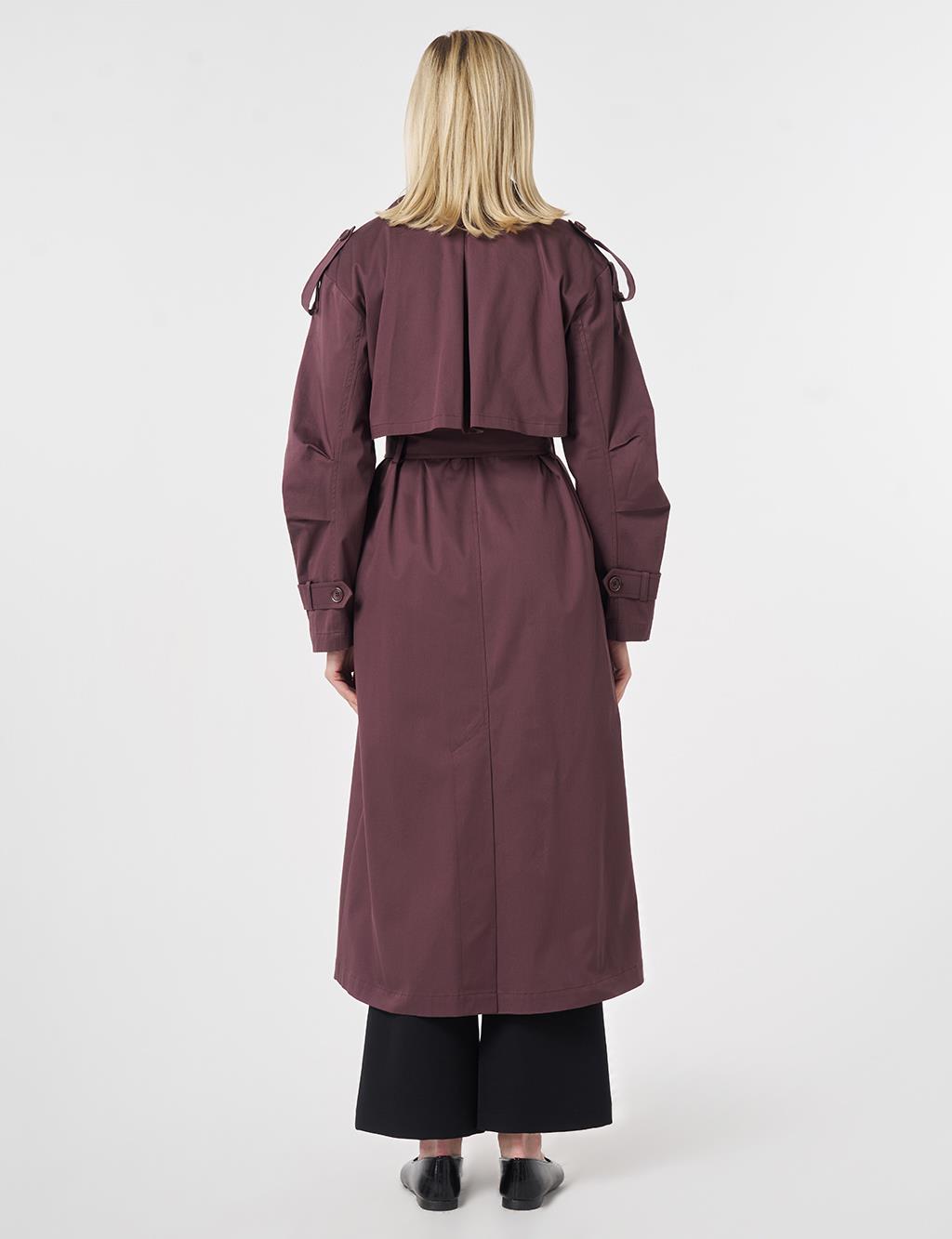 Windbreaker-Detail Belted Trench Coat Cocoa Powder