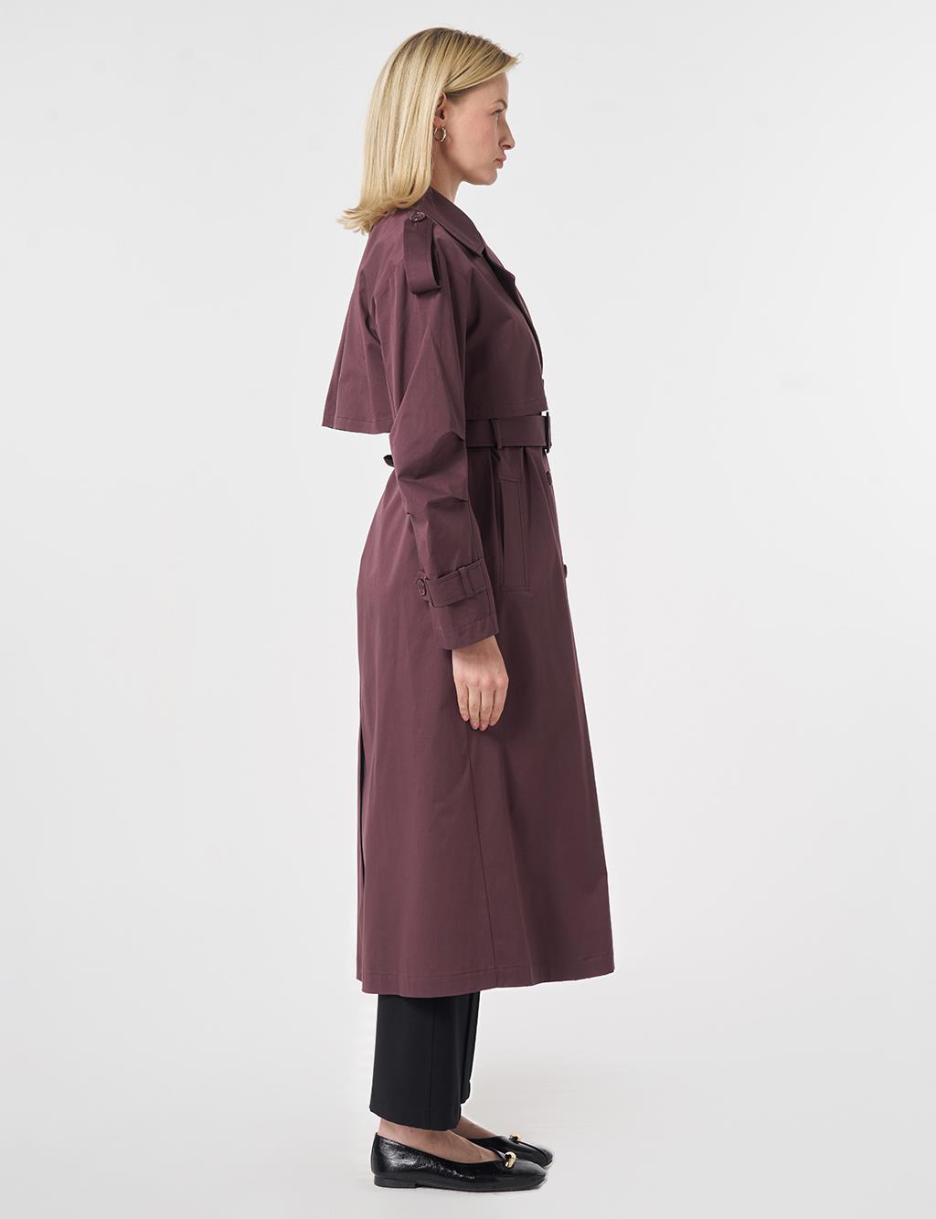 Windbreaker-Detail Belted Trench Coat Cocoa Powder