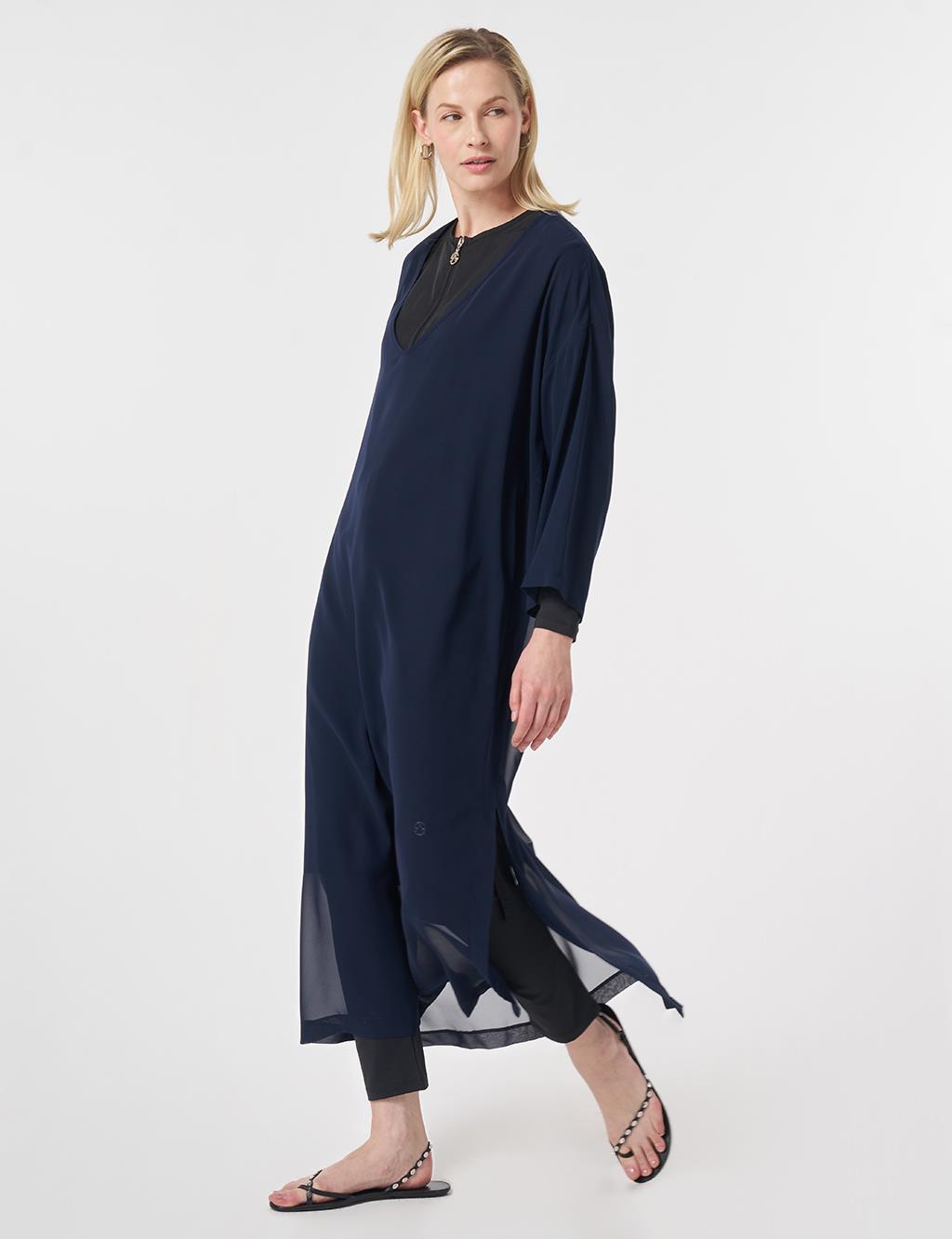 V-Neck Chiffon Pareo Dark Navy