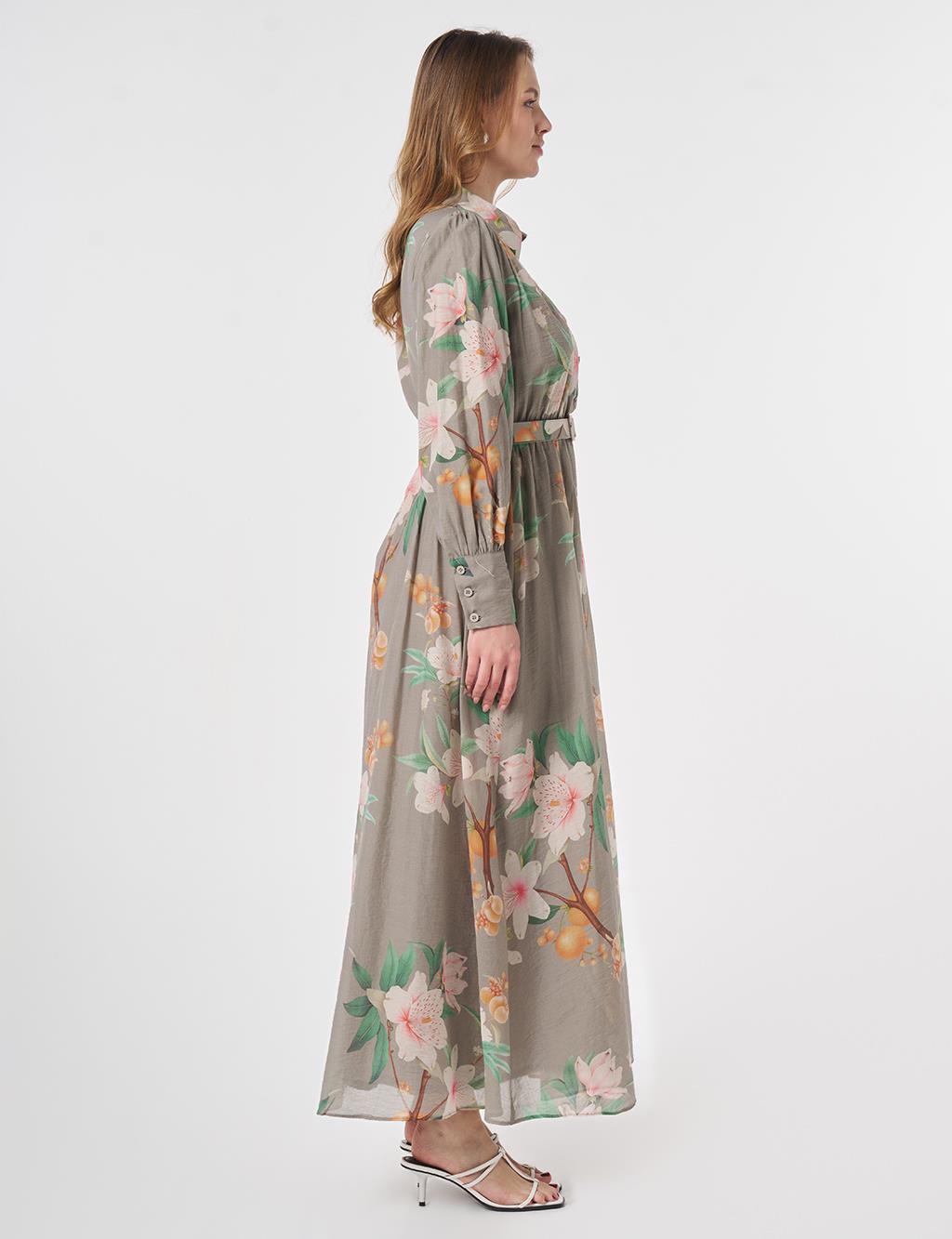 Floral Print Dress Moss Green