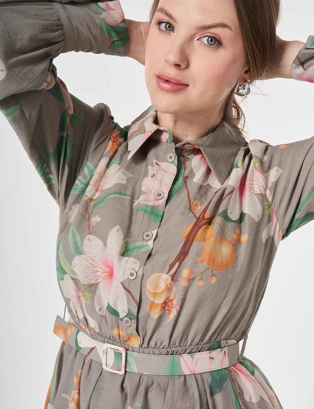 Floral Print Dress Moss Green