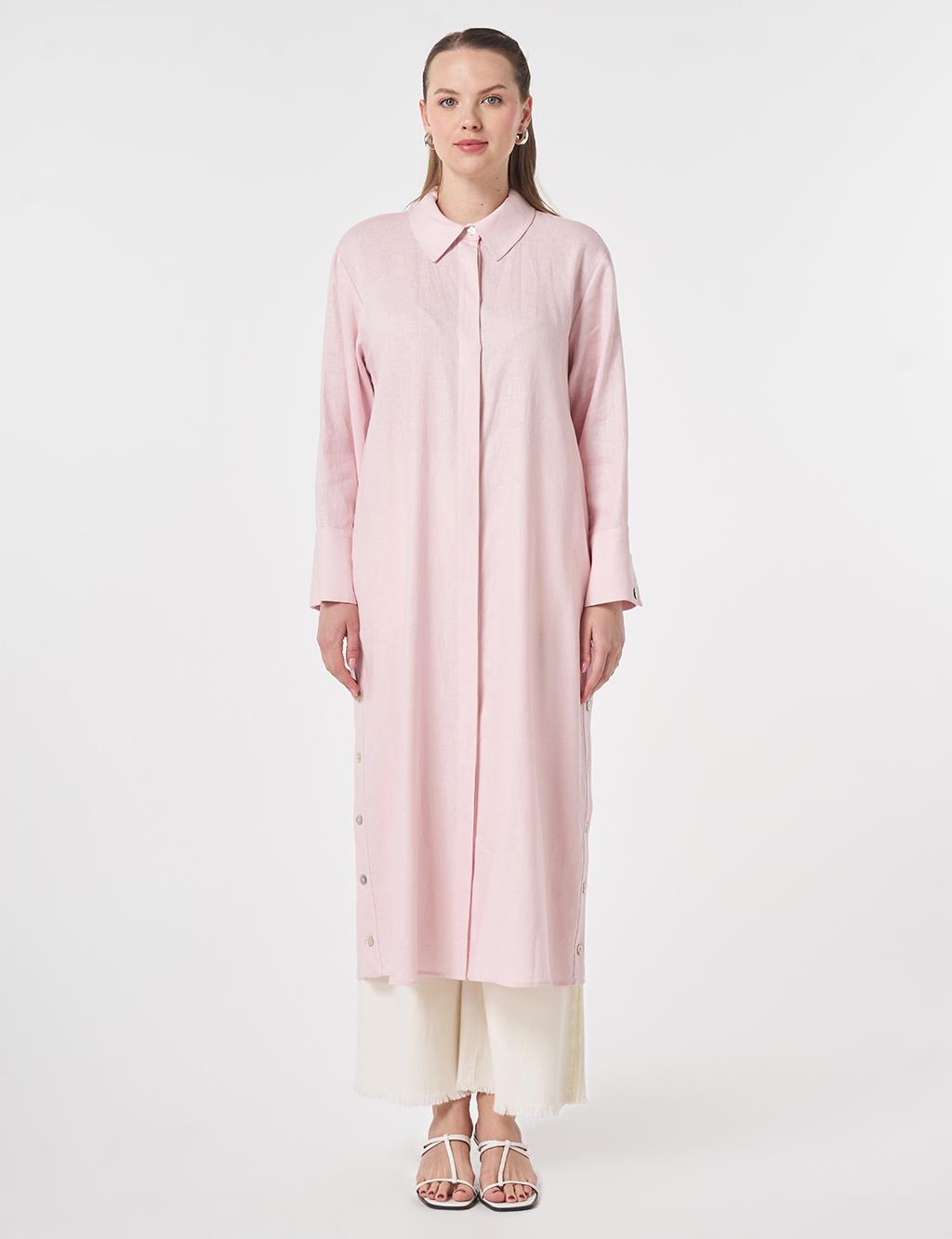 Button-Detail Linen Lyocell Tunic Powder Pink