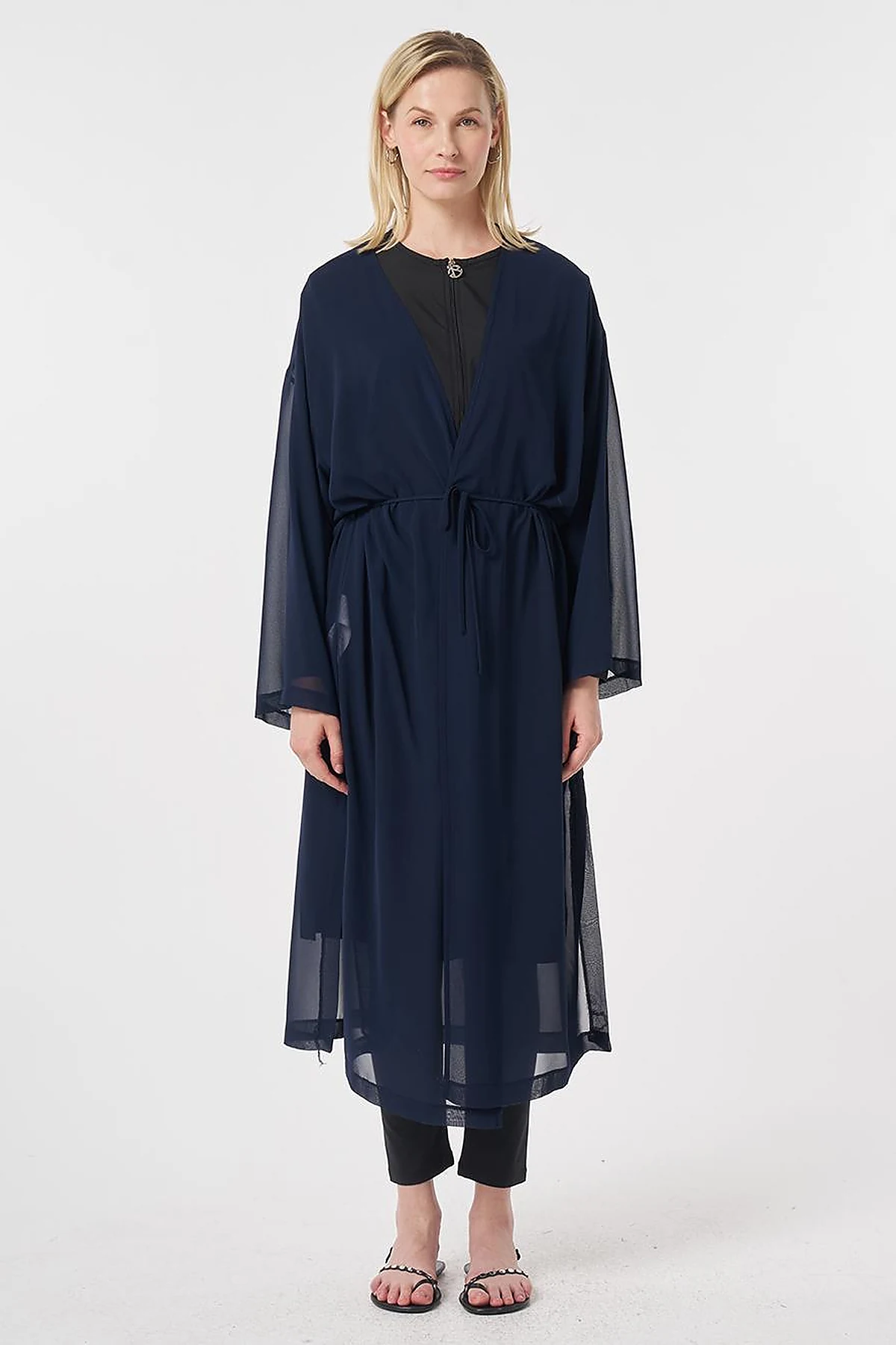 Gathered Chiffon Pareo Dark Navy