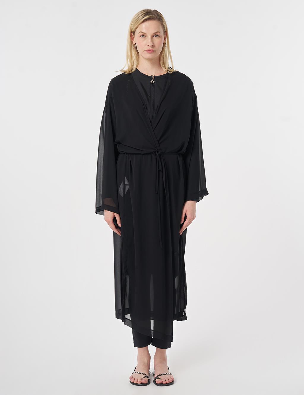 Gathered Chiffon Pareo Black